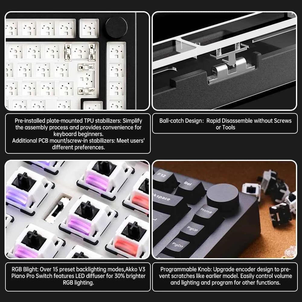 Akko MonsGeek M1 V5 Three-mode Mechanical Keyboard/Barebone Kit VIA 75% 3/5 Pin Customized Hot Swap RGB Rapid Disassemble Gasket