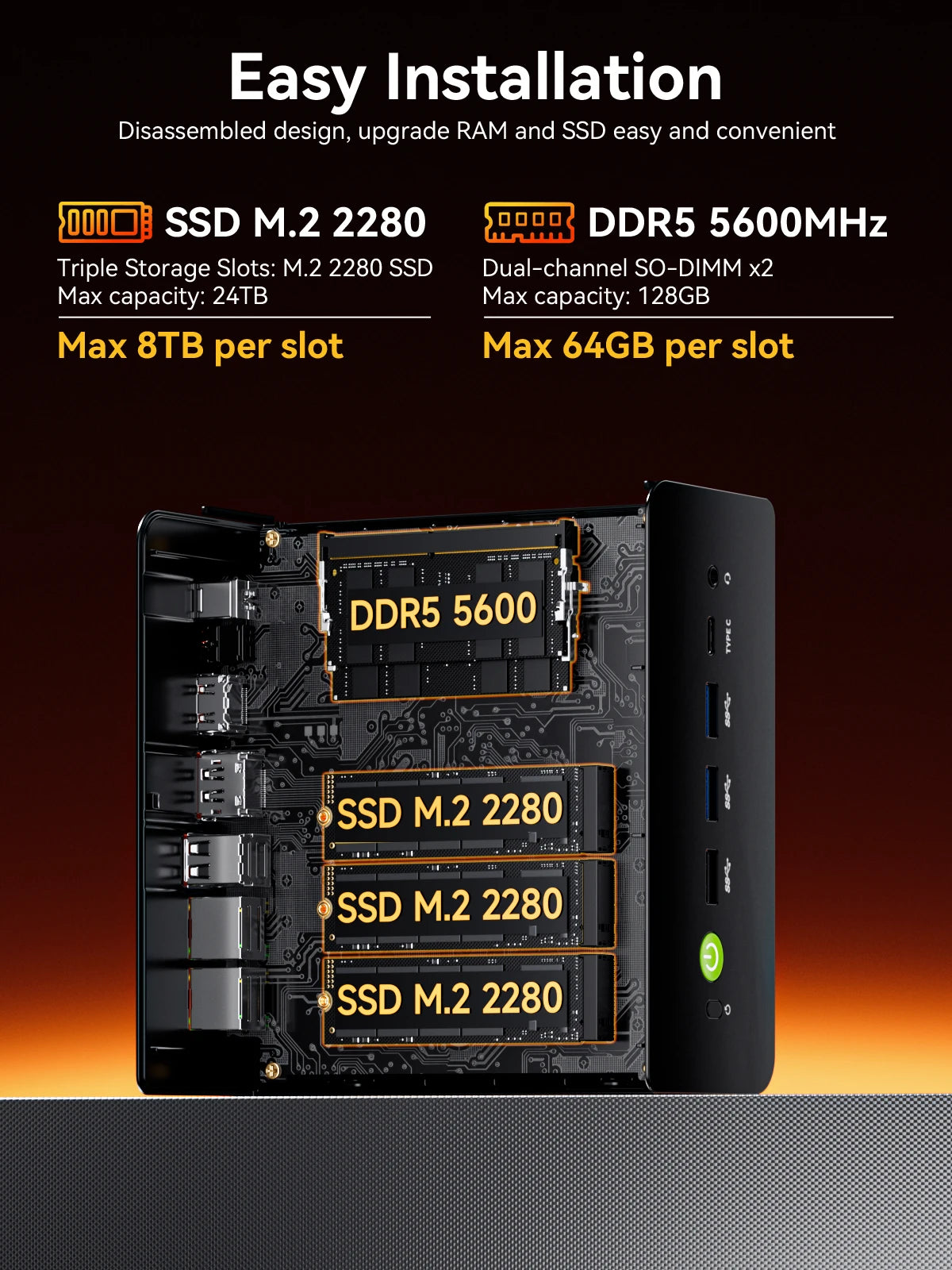 GMKtec K12 Mini PC AMD Ryzen™ 7 H 255 Dual DDR5 5600MT/s 3*SSD PCIe4.0 WiFi 6 BT 5.2 Dual 2.5G LAN OCulink Desktop Computer - WinSupport Tech