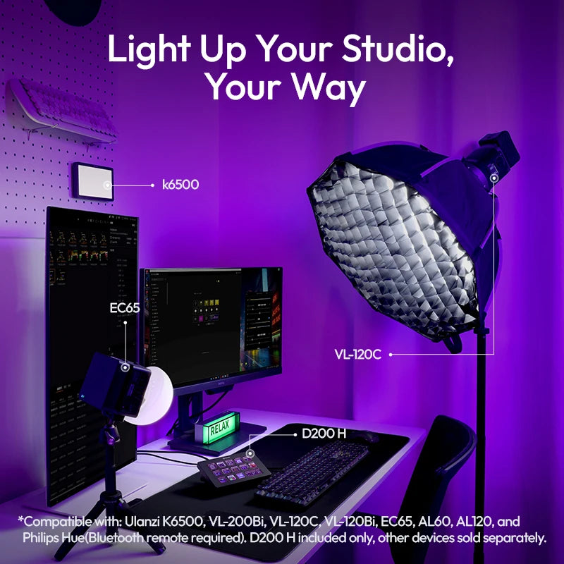 Ulanzi D200H Deck Dock AI-Powered Office Streaming Controller for Computer Fill Light for Intelligent Live broadcast Room