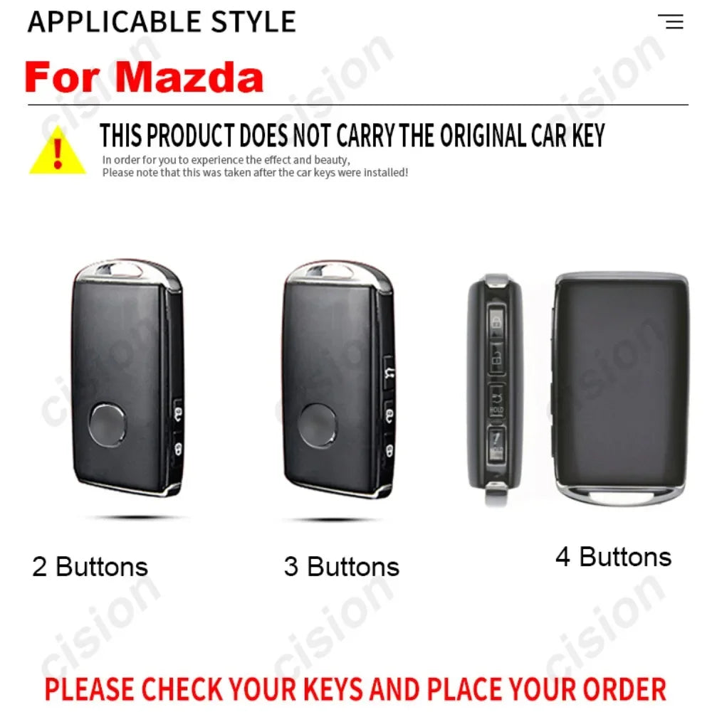 Zinc Alloy Leather Smart Car Key Fob Case Cover Chain Remote Shell Holder Protector for Mazda 3 6 CX3 CX30 CX5 CX8 CX9 CX50 CX60
