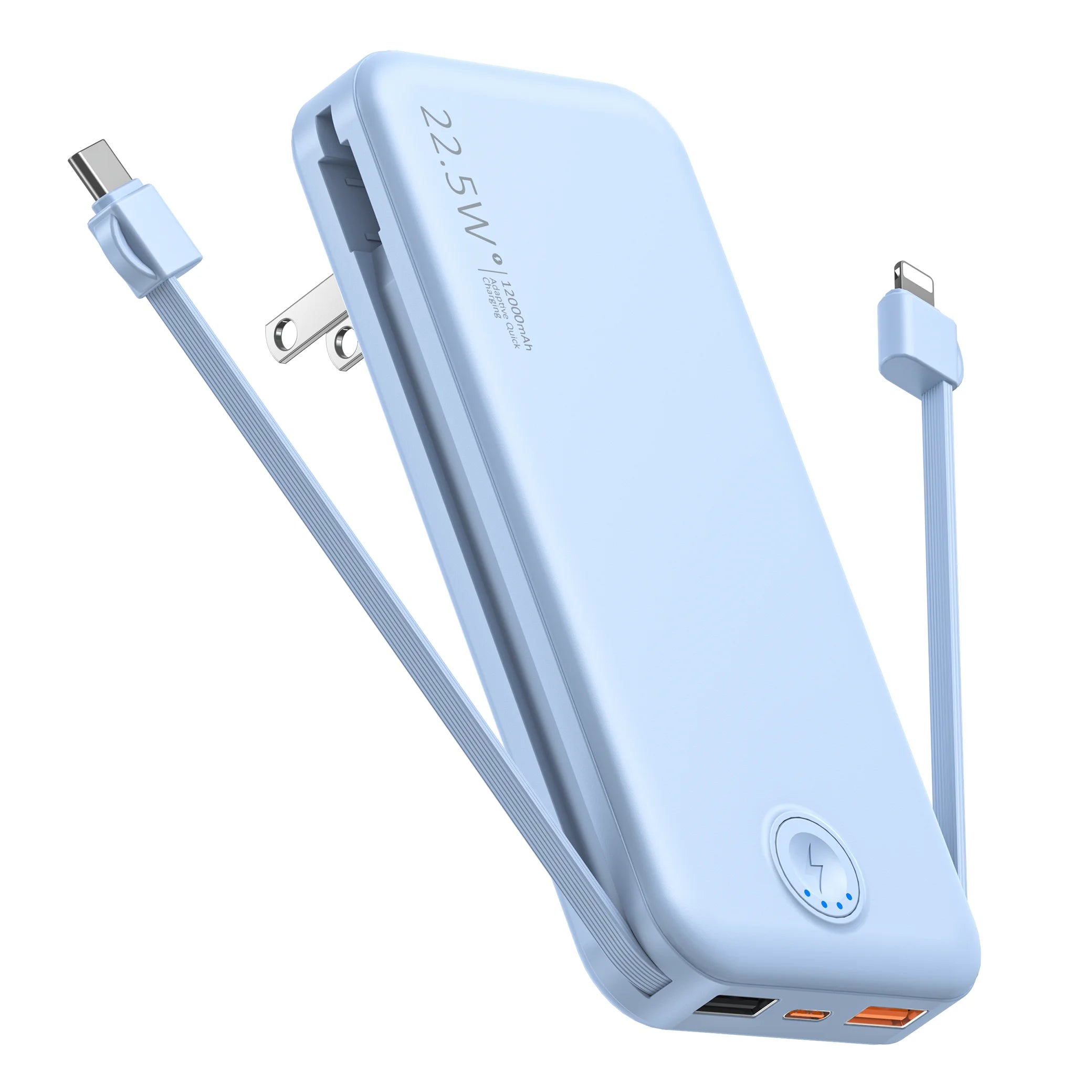 Portable Charger for iPhone Built in Cables and Wall Plug,12000mAh Slim Fast Charging USB C Power Bank,Travel Essential