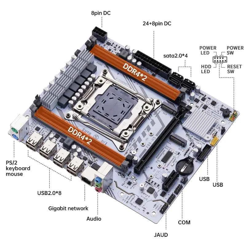 QIYIDA X99 Motherboard Set Kit Xeon LGA2011-3 E5 2650 V4 2pcs*8gb=16GB DDR4 RAM USB PCI 3.0 NVME M.2 SATA M-ATX