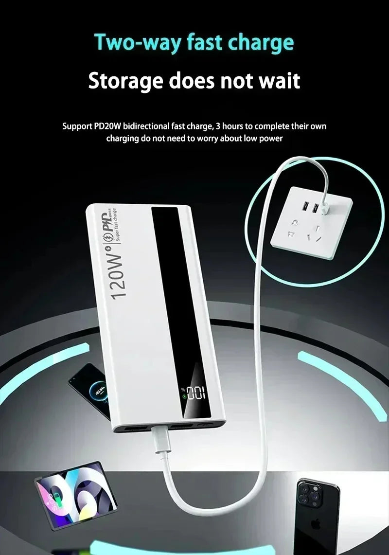 Lenovo 120W Fast Charging 2026 Large Capacity 200000mAh Digital Display Power Bank Outdoor Power Supply for Huawei iPhone