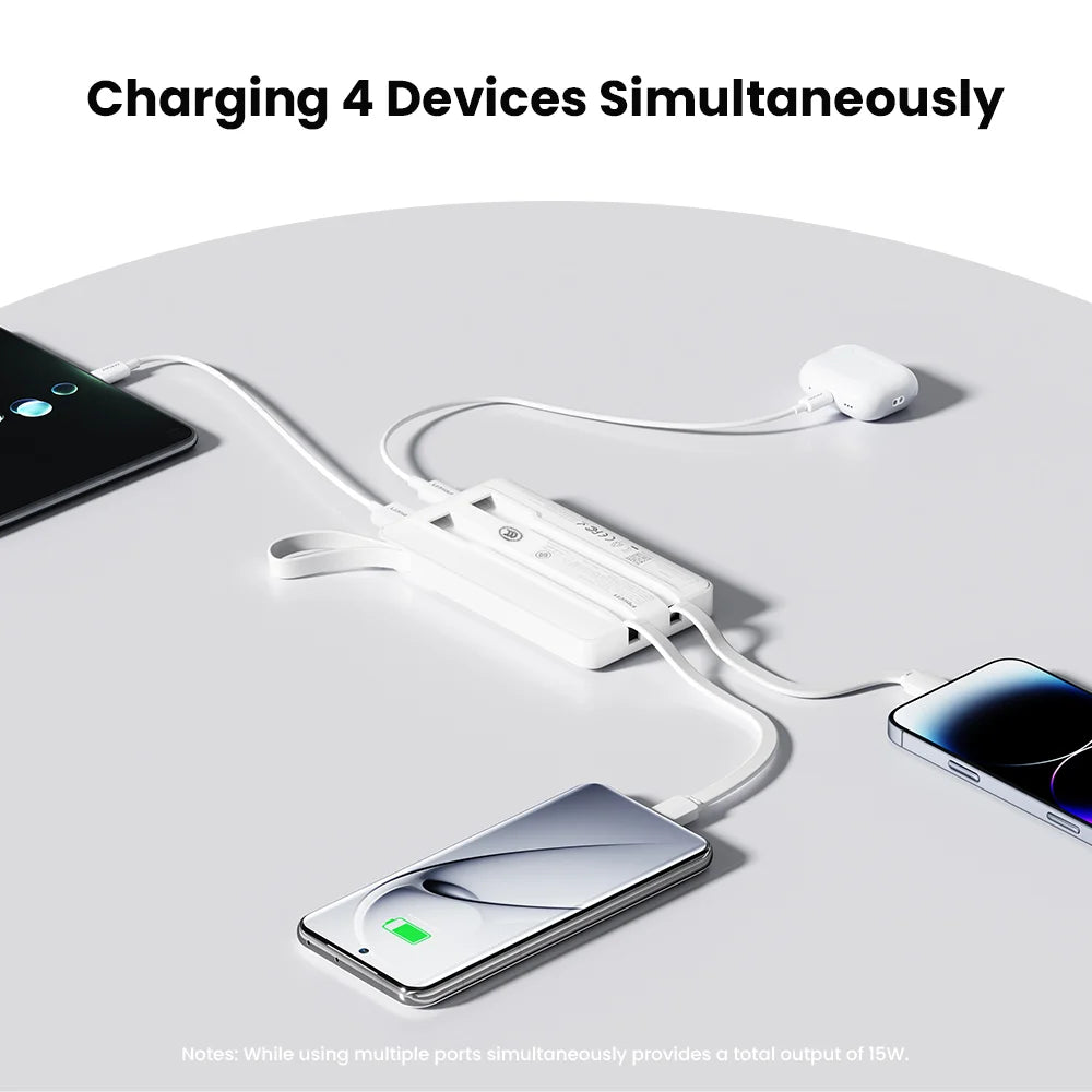PISEN 3C Certified 22.5W Power Bank 10000mAh/ 20000mAh With Built-in Type C/L Cables Fast Charging Powerbank For iPhone Samsung