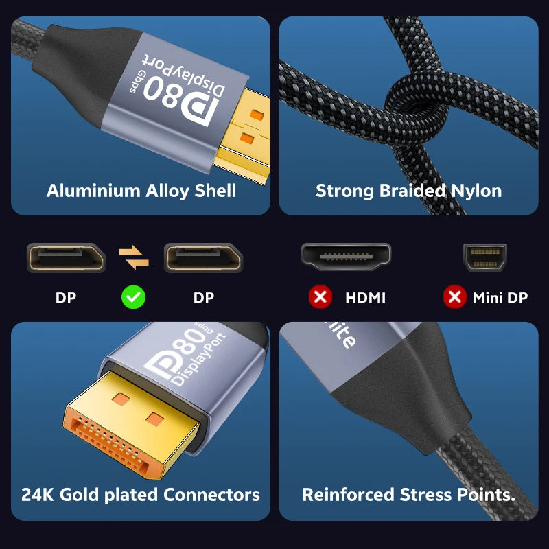 DP 2.1 Cable VESA Certified 16K DisplayPort Cable, 3m 80Gbps 8K120Hz, Free Sync G-Sync, VRR Display Port Cord - WinSupport Tech
