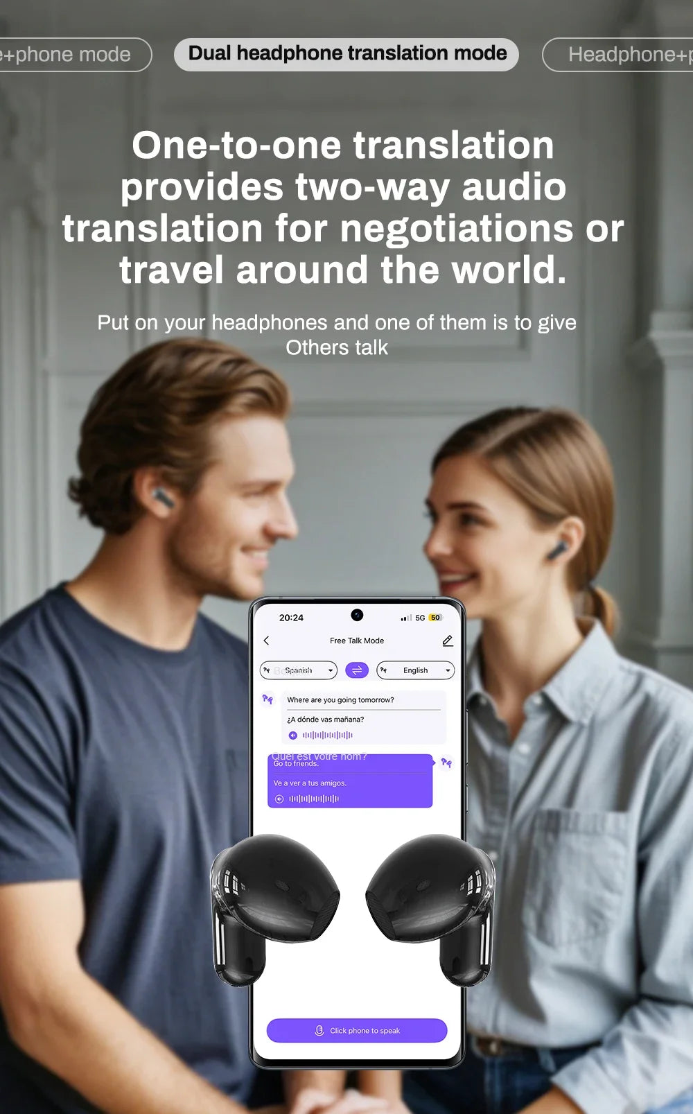 2026 New Bluetooth 6.0 Wireless Headset Translation Headset IPX4 Waterproof Grade And Long Battery Life.