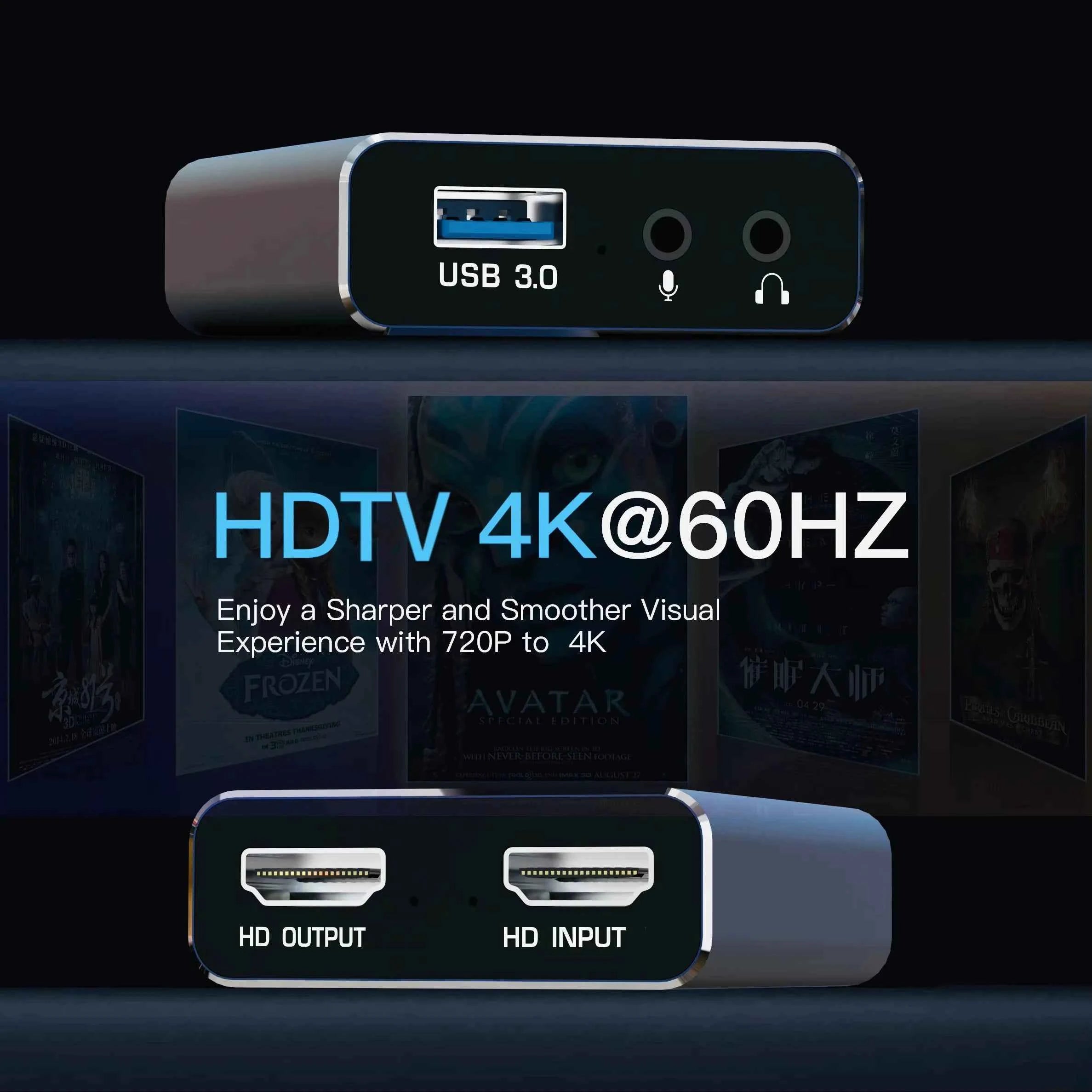 USB 3.0 Capture Card 4K HDMI-compatible Loop-Out 1080P@60Hz Audio Video Game Capture Card for PS5/4 Laptop PC Live Streaming OBS