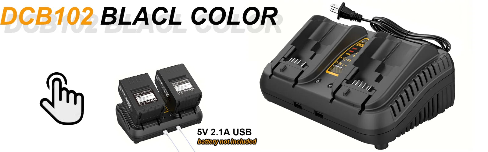 DCB102 Dual Port 3A Rapid Charger For Dewalt 12V 20V Li-ion Battery USB Charger with LED DCB205 DCB115 DCB107 DCB112