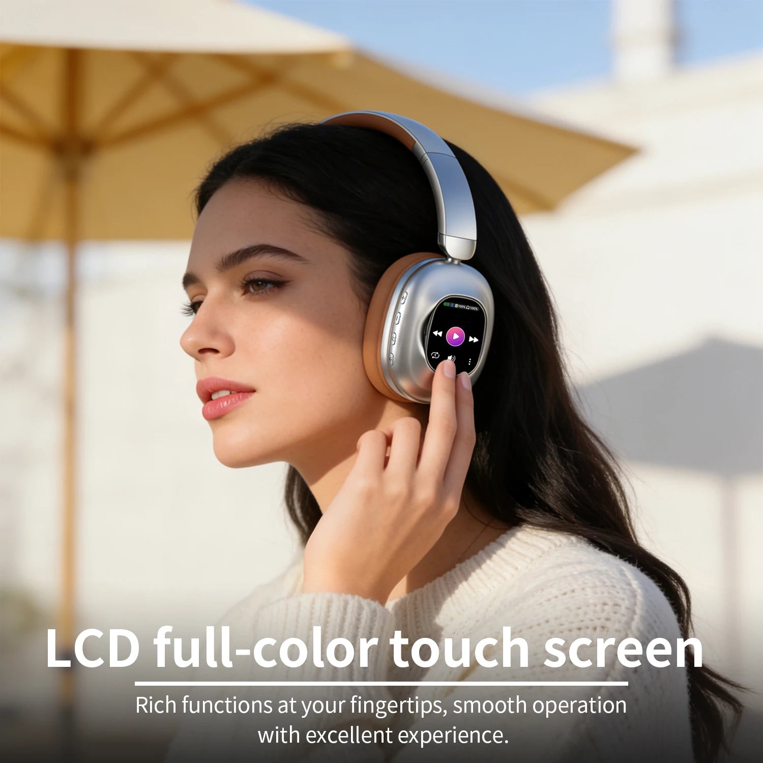 AKZ620BT Detachable Smart Color LCD Touch Screen Wireless Over-Ear Headphones, Long Battery Life Bluetooth Headset with Microphone, Foldable HiFi Stereo Headphones for Gaming Office Music Travel