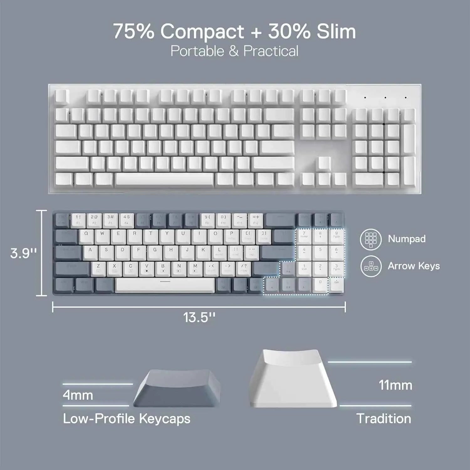 Redragon BS8772 Wireless Keyboard and Mouse Combo, 78 Keys 2.4Ghz Wireless Low-Profile Mechanical Keyboard w/ 2400 DPI Mouse
