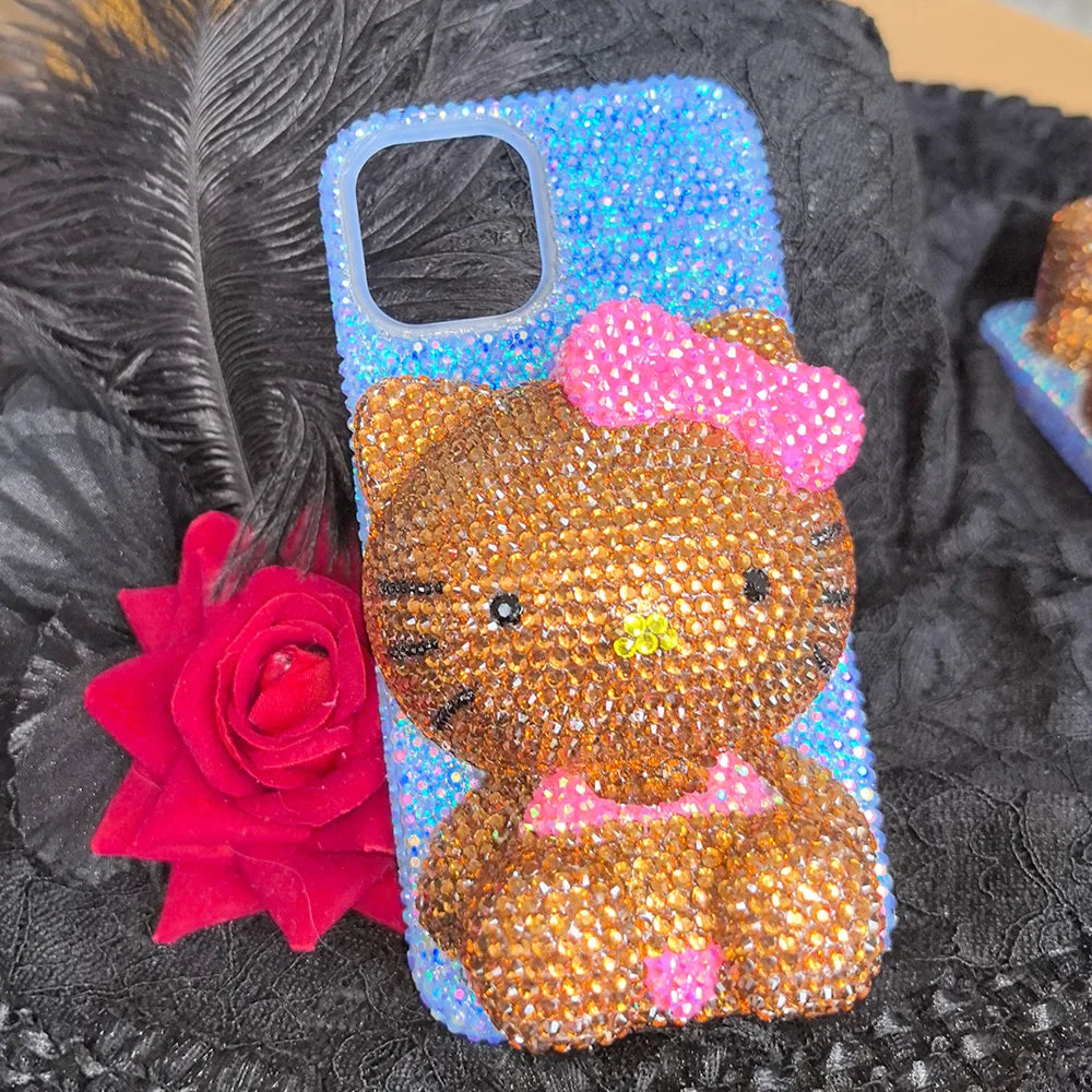 Christmas Hello Kitty Rhinestone Crystal Phone Case Chain For iPhone17 16 15 14 13 12 11Pro Max X Xs XR 7 8 Plus Transparent