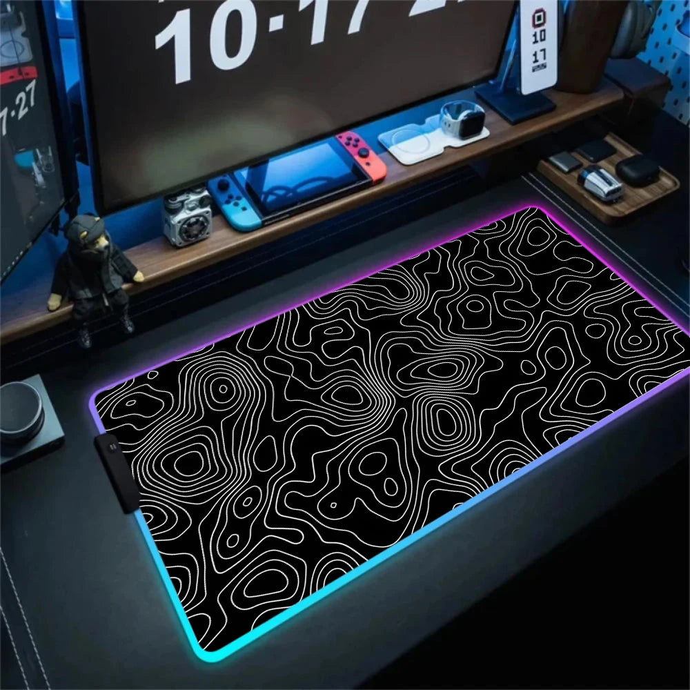 Anime Led Mouse Pad Strata Liquid White RGB Desk Carpet XL Luminescence Mouse Mat With Backlight Line Rubber anti slip Mousepad