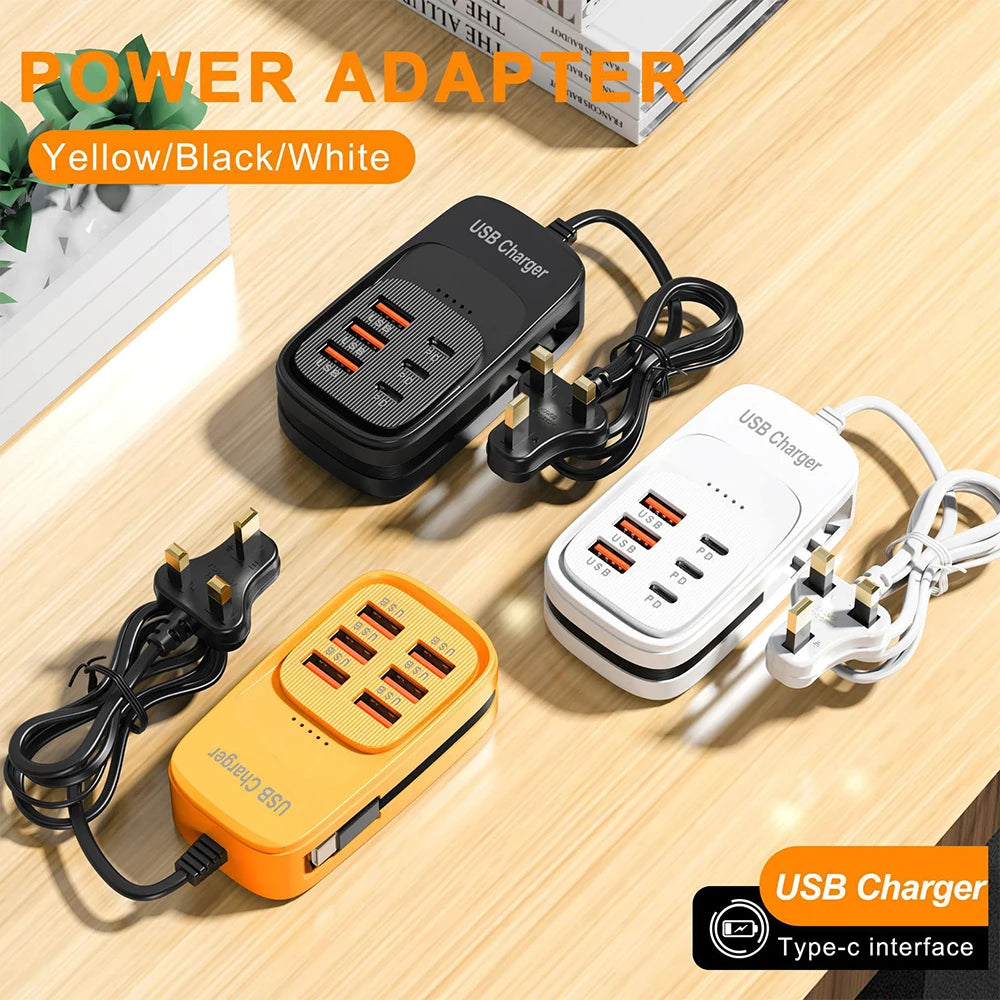 Fast USB Charger 6 in 1 Power Strip Desktop Charging Station Fast Charging Cord EU/UK/US Plug USB HUB Adapter Socket 3PD 3USB iphone charger