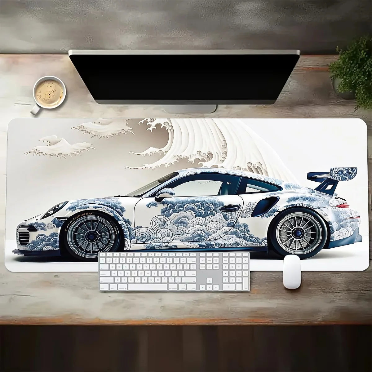 Large White Sports Car Design Gaming Mouse Pad Anti-Slip Rubber Base Extended Desk Mat for Gamer Office Use Computer Accessories - WinSupport Tech