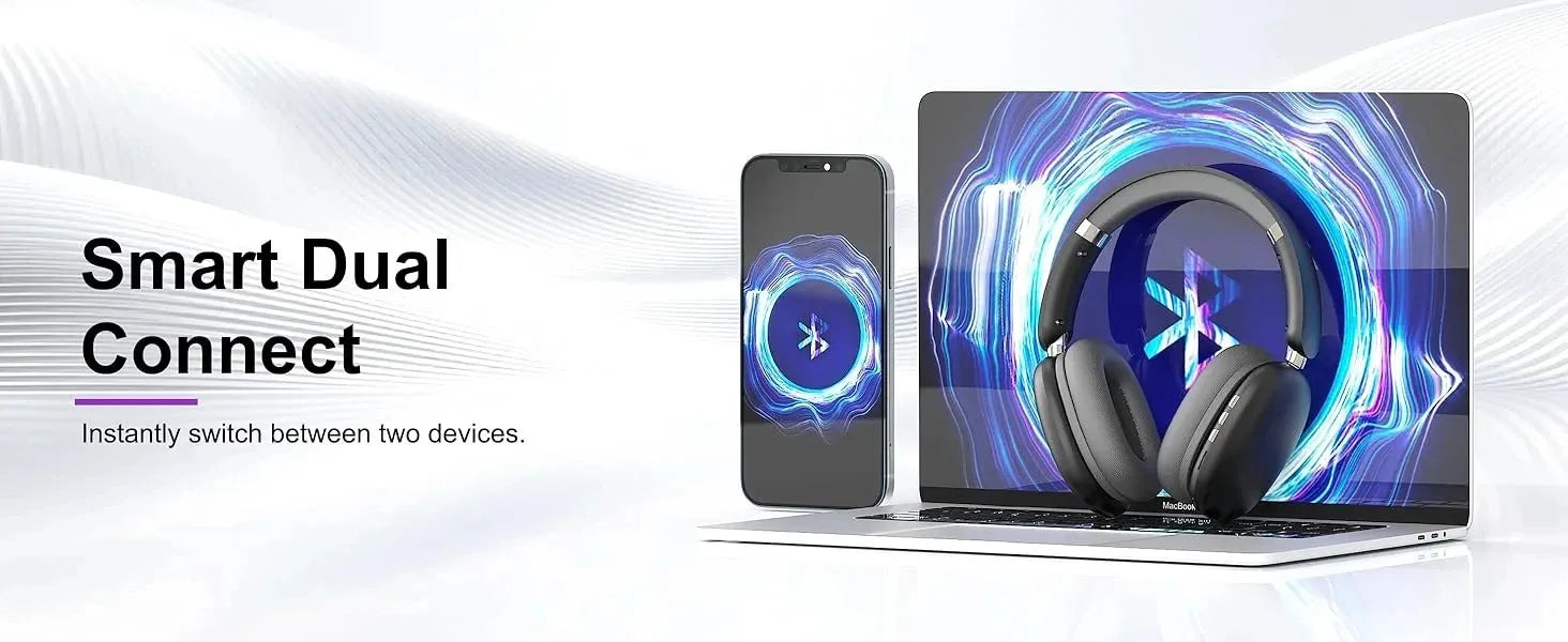 Premium Wireless Bluetooth Headphones Over Ear Foldable Headset with Mic Deep Bass HiFi Stereo Earphones Black Silver