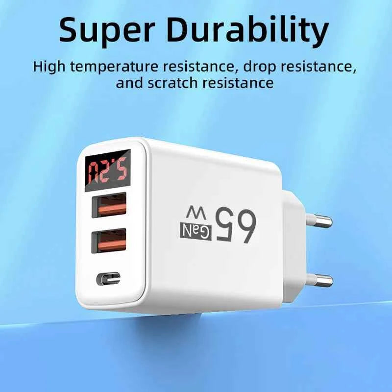 Type C USB 65W Fast Charger Mobile Phone Digital Display USB C Quick Charge 3.0 Wall Adapter For iPhone 14 Pro Oneplus Xiaomi 14