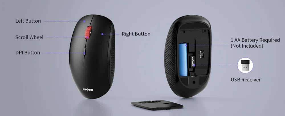 wegear Wireless Mouse 2.4G Slim Mini Cordless Mouse Ergonomic Grips 5Level Adjustable 4000DPI Portable Optical Computer Mice