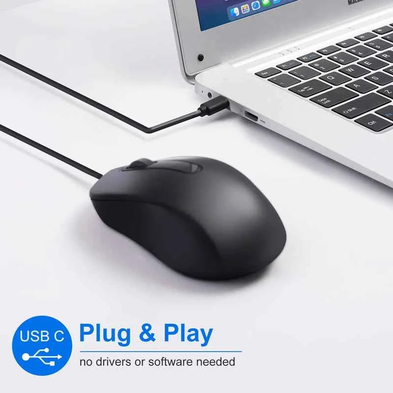 Type-c Wired Mouse Silent Portable Tablet Notebook Office Optical Mouse Ergonomic Design For PC Android IOS
