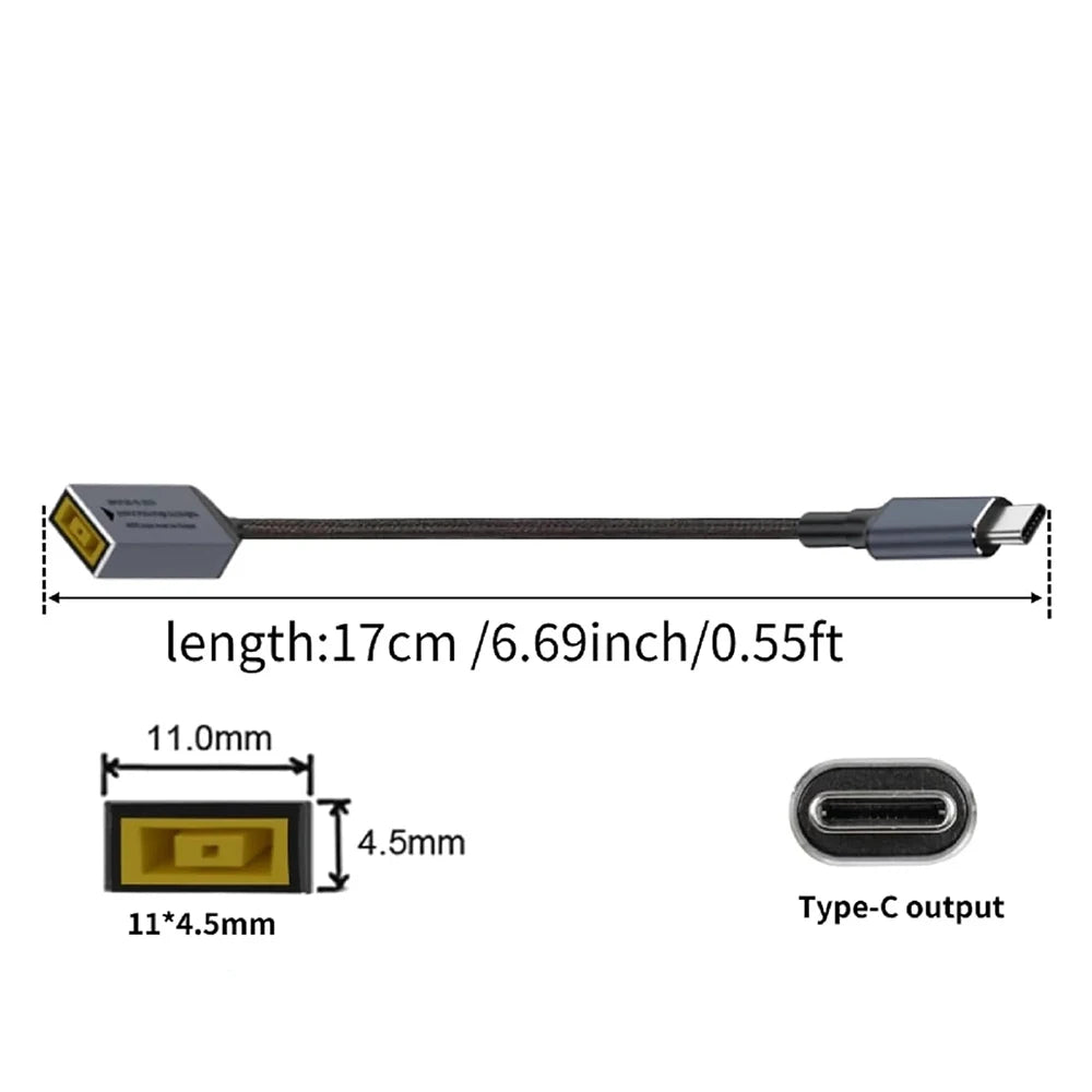 65W 100W 140W USB C Fast Charging Cable for Lenovo Laptop Charger DC Jack Square Plug To Type-C 5V/9V/20V PD Adapter Converter