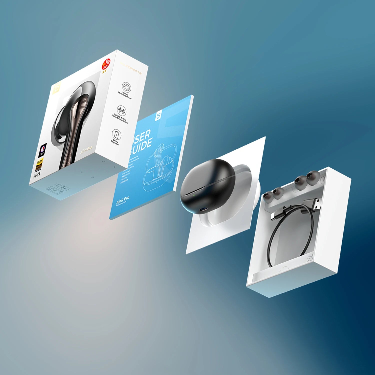 SOUNDPEATS Air5 Pro Wireless Earphones 55 dB Adaptive Hybrid ANC Bluetooth 5.4 Earbuds, Hi-Res LDAC aptX Loseless,6 Mics AI ENC