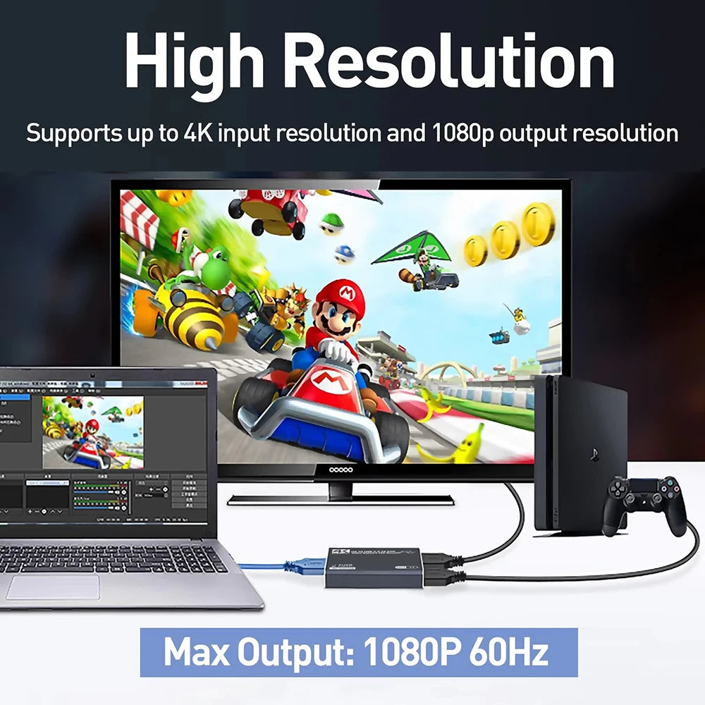 USB 3.0 Capture Card 4K HDMI-compatible Loop-Out 1080P@60Hz Audio Video Game Capture Card for PS5/4 Laptop PC Live Streaming OBS