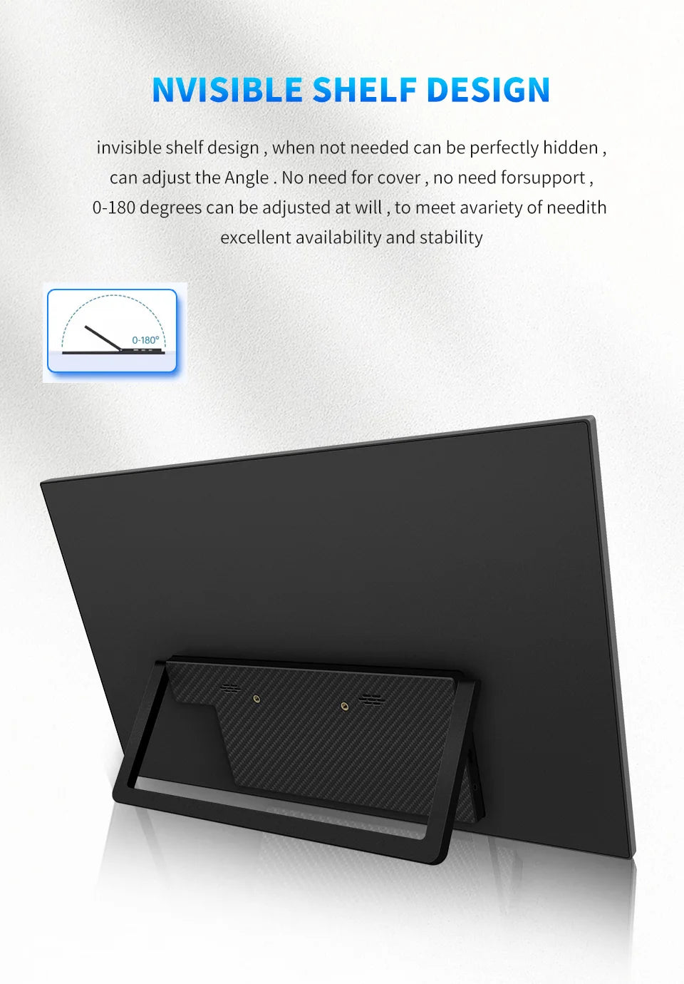HGFRTEE 15.6 Inch Portable Monitor Ultra-Thin Monitor 180° Adjustable Bracket VESA Wall Mount Monitor for Gaming Laptop PC PS5/4