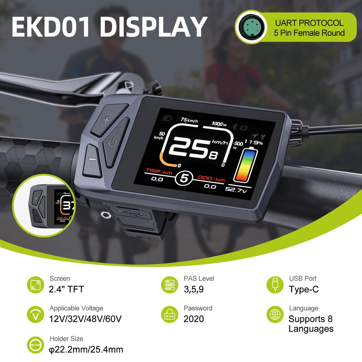 Bafang UART Display Protocol LCD Instrument 36V 48V 52V EKD01 Bluetooth Computer DZ40 DPC18 SW2-M58 for Hub Mid Motor Ebike Kits