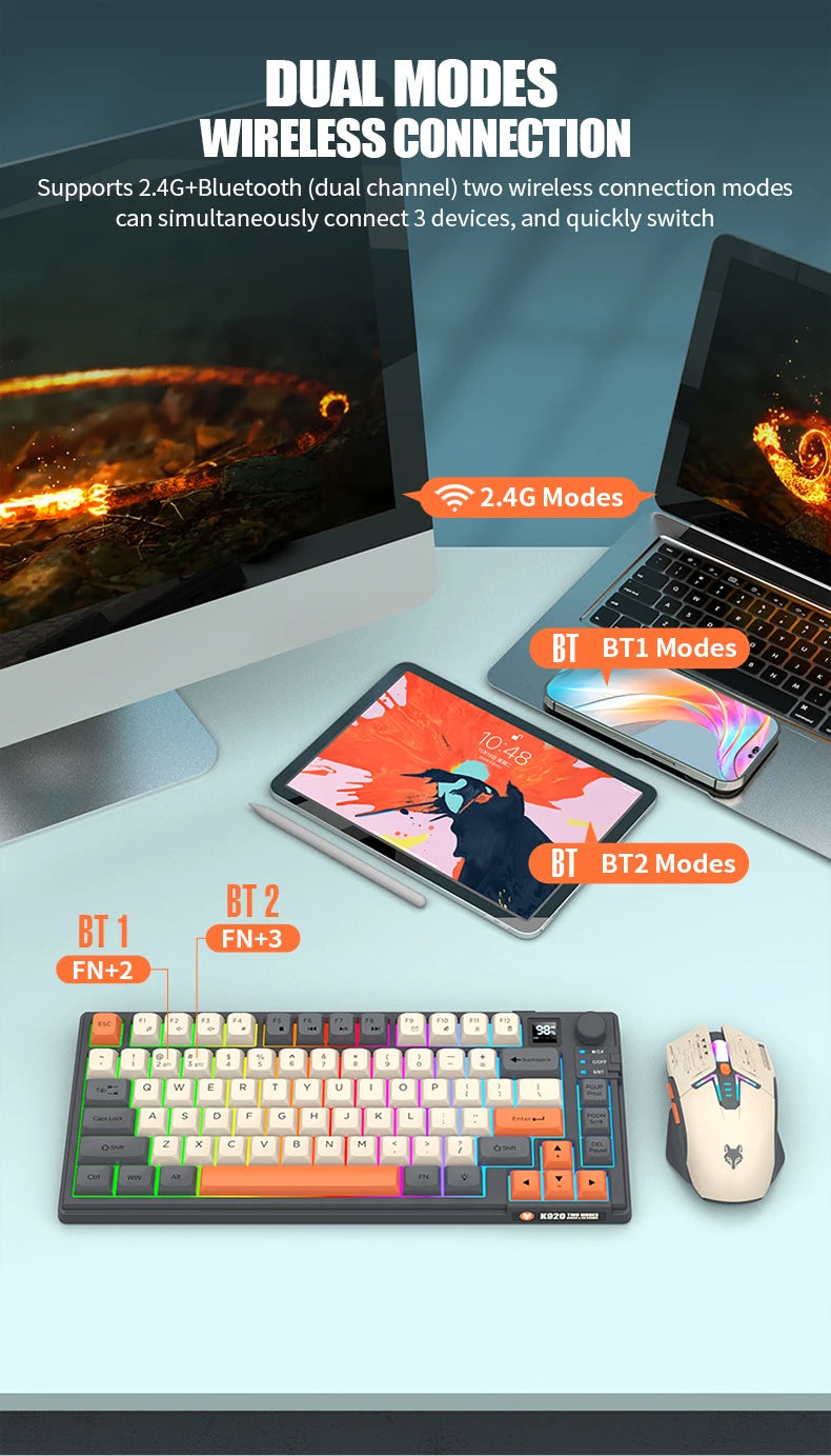 XUNFOX K920Wireless dual-mode Bluetooth keyboard and mouse set game office laptop universal keyboard and mouse