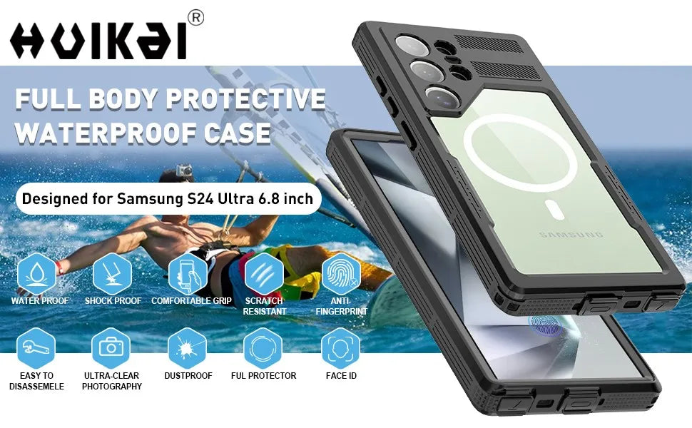 For Samsung Galaxy S26 Ultra S25 Plus S24 S23 Case Waterproof Magsafe Snow Dust Shock Proof 360° Underwater IP68 Certified Cover