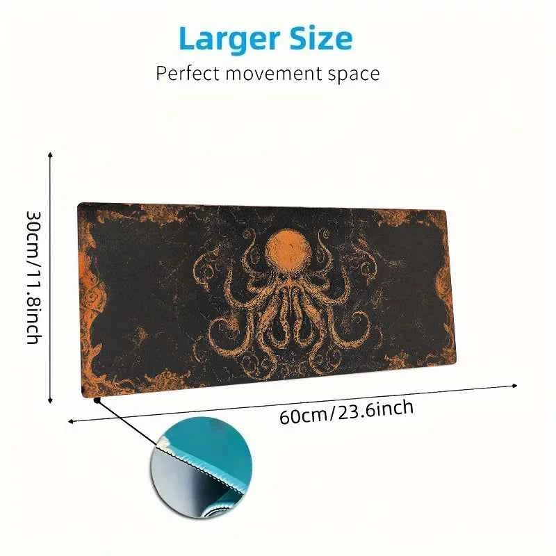Gaming Mouse Pad Large Octopus Pattern Desk Mat Natural Rubber Non Slip
