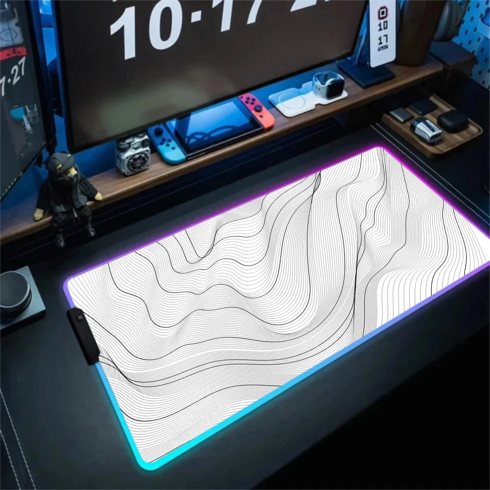 Anime Led Mouse Pad Strata Liquid White RGB Desk Carpet XL Luminescence Mouse Mat With Backlight Line Rubber anti slip Mousepad