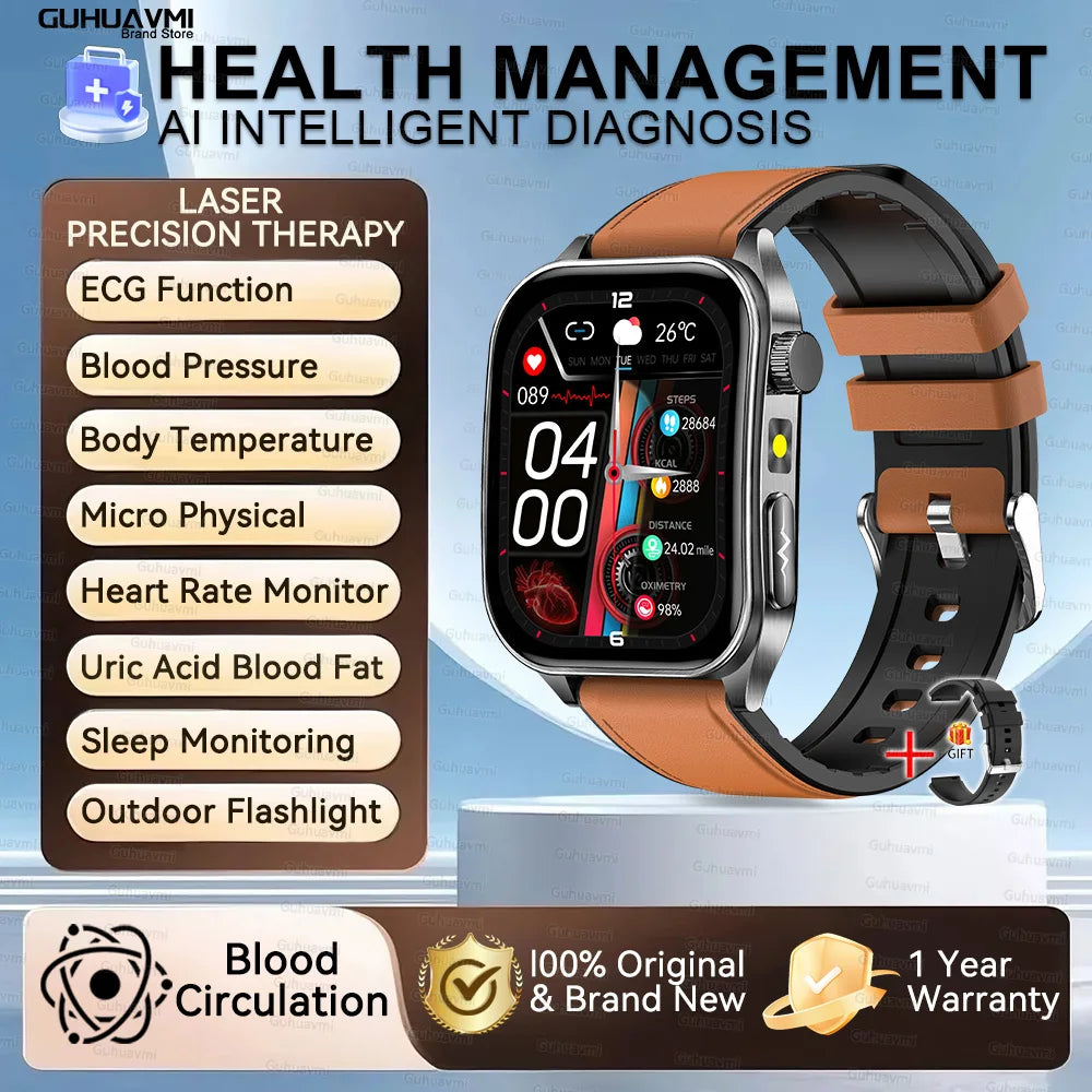 New Laser Treatment Three High Smart Watch Men ECG Heart Rate Uric Acid Health Tracker 1.95 inches Sapphire Glass SmartBracelet