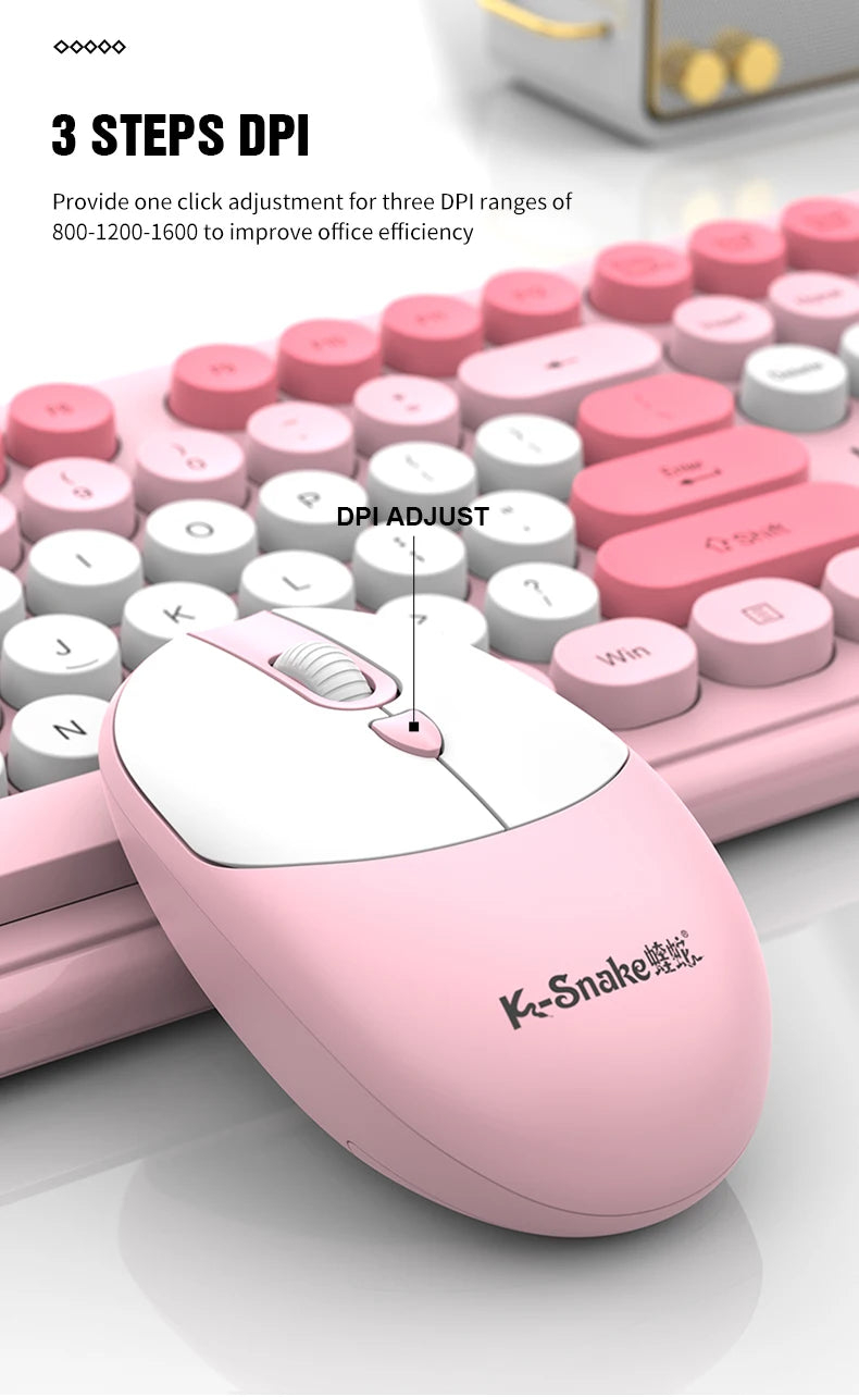 K-Snake WK200 Wireless Keyboard Mouse Set Cute Punk Keycap USB Wireless Business Keyboard Mouse Set Laptop Typing Office