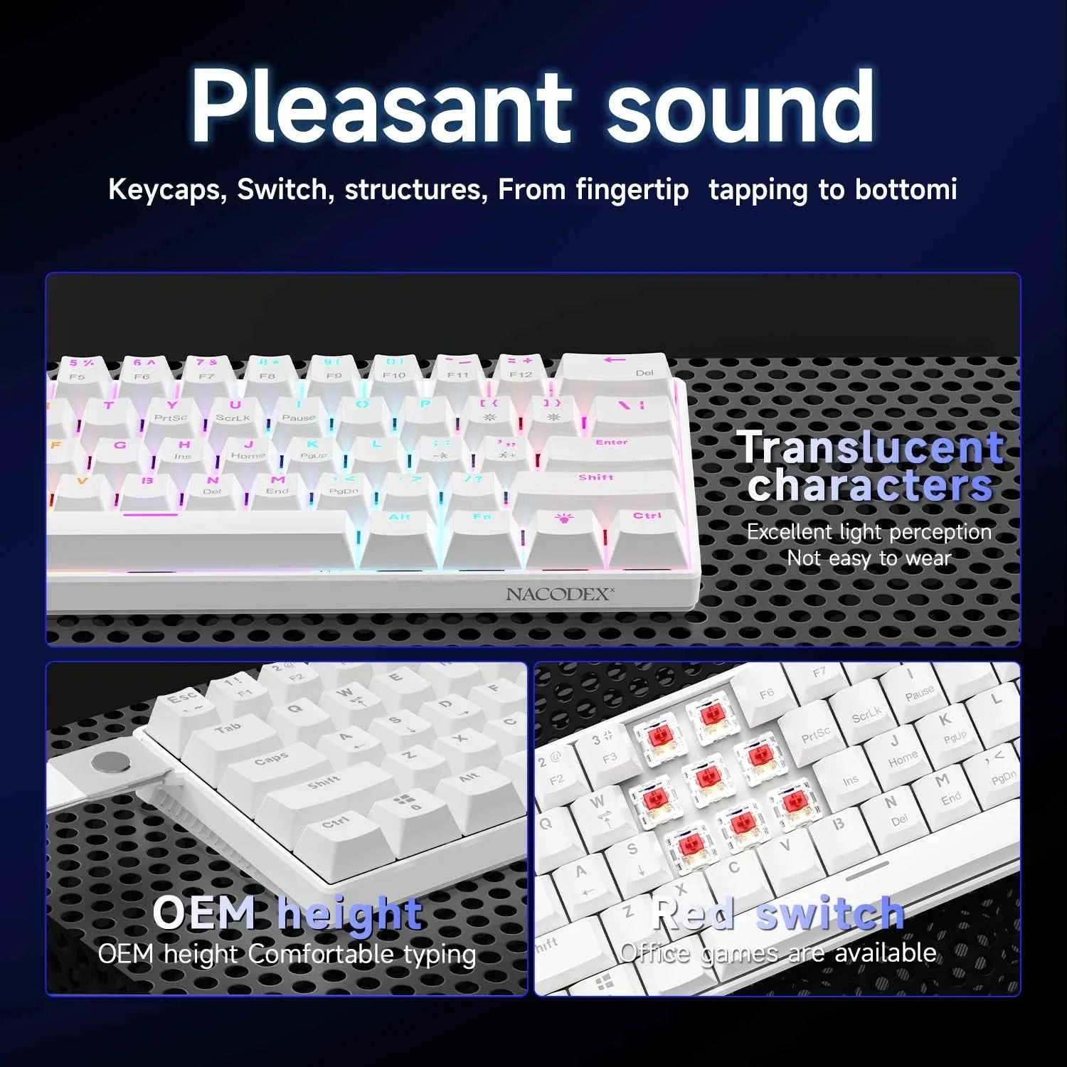 AJAZZ NK61 Wired Mechanical Keyboard, Mixed Backlight, Compact Mini Layout, Detachable USB-C Cable, Keycap Puller Included