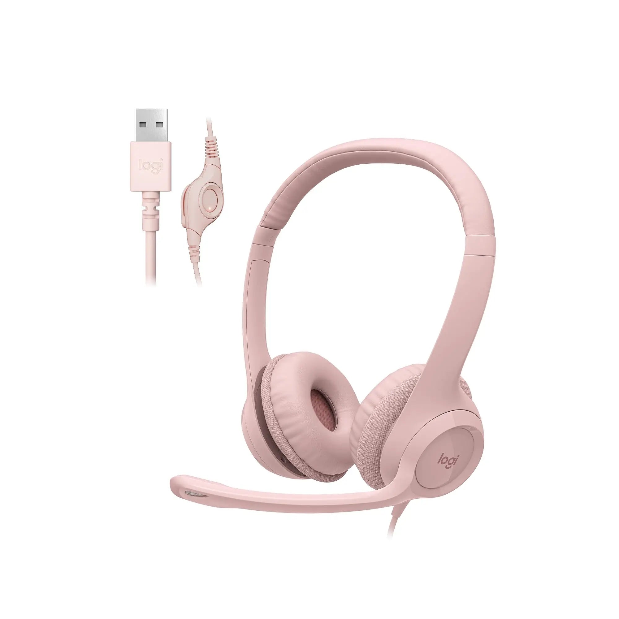 Logitech H390 USB Wired Headset with Noise Canceling Microphone Stereo Headphones In-Line Control for PC Laptop