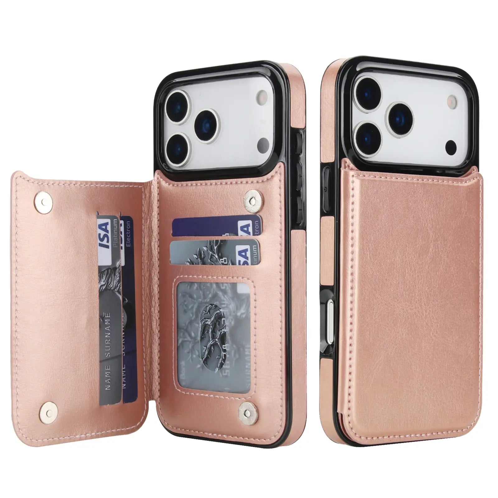 for iPhone Air 17 Pro Max Wallet Case with Card Holder,Faux Leather Kickstand,Double Magnetic Clasp and Durable Shockproof Cover