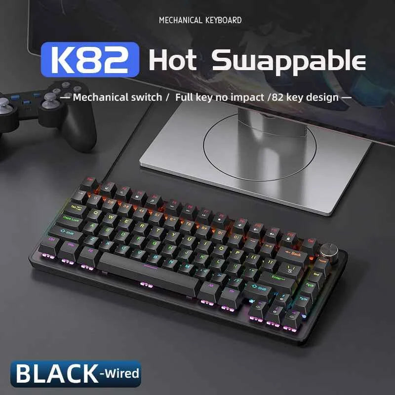 APAYADO K82, 75% Mechanical Keyboard Wired with Media Knob, Hot-Swap, ABS Cap Transparent Character Backlighting