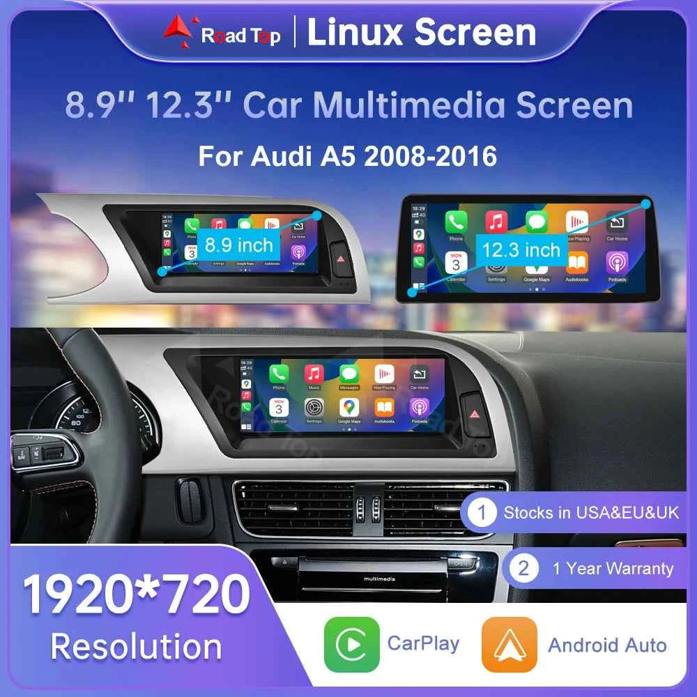Road Top Radio Multimedia Linux Touch Screen For Audi A5 2008-2016 Wireless CarPlay Android Auto Airplay Car Player Function