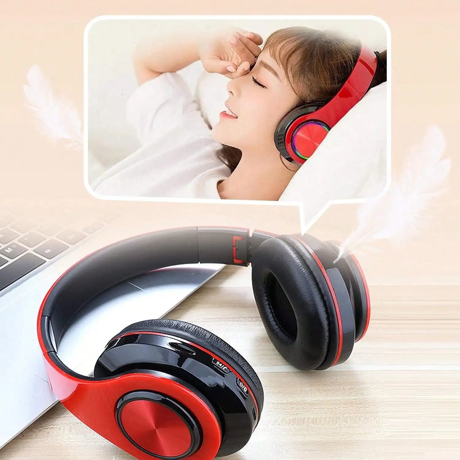 Bluetooth 5.3 Over-Ear Headphones, Active Noise Reduction, Subwoofer Bass, LED Light Design, Foldable Portable Wireless Headset for Gaming, Music, Sports, Phones & Computers