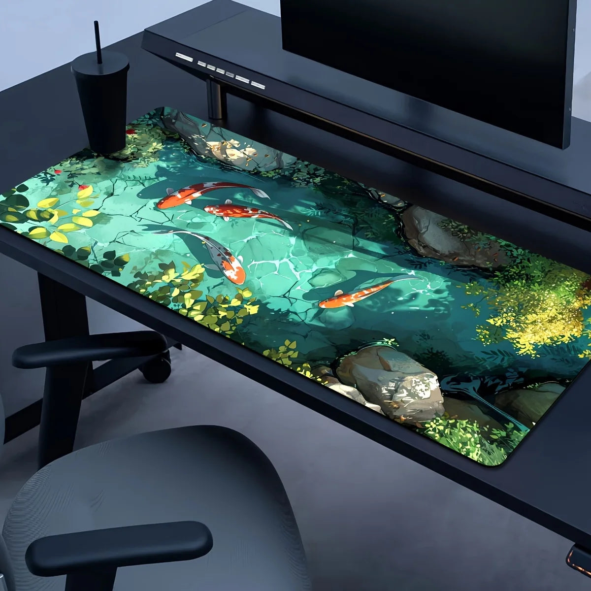 Large Koi Fish Gaming Mouse Pad Non-Slip Rubber Desk Mat Stitched Edge Office Work Esports Gift for Gamers Desk Accessories