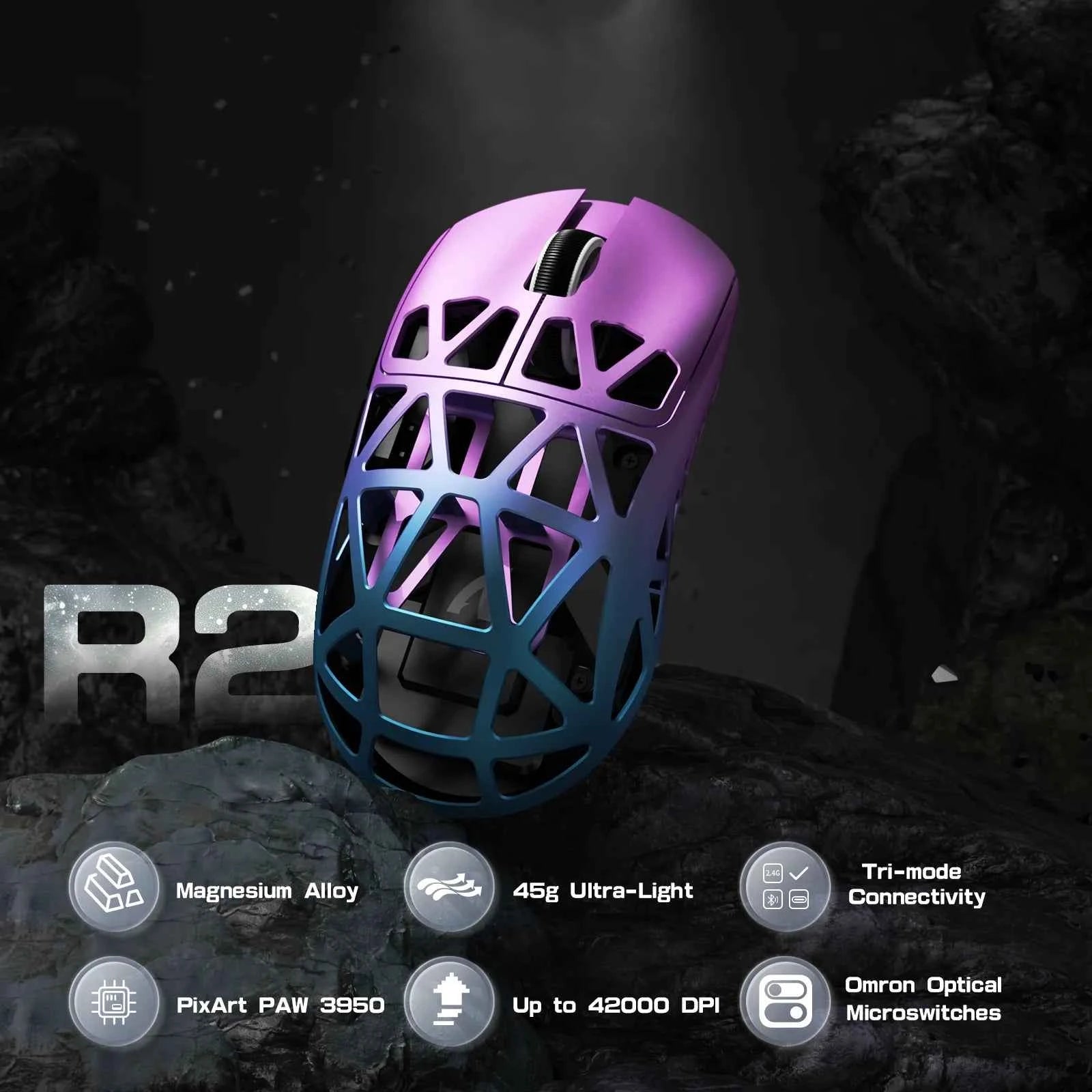 ATTACK SHARK R2 tri-mode programmable mouse, ultra-light magnesium alloy, PAW3950 42000 DPI optical sensor, 8000Hz polling rate