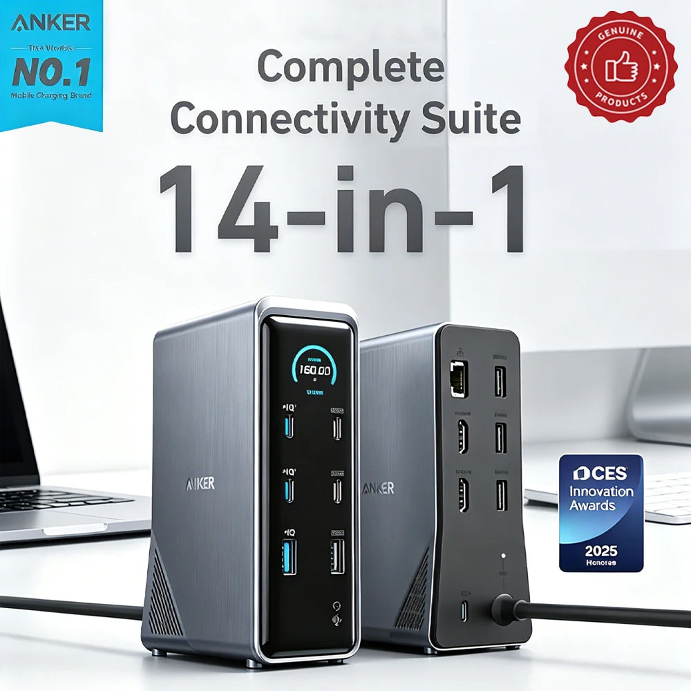 Anker Prime charging 160W 14 in 1 Desktop Charge Docking Station type-C Smart Control Screen Display 10Gbps Dual 4K ThreeScreen