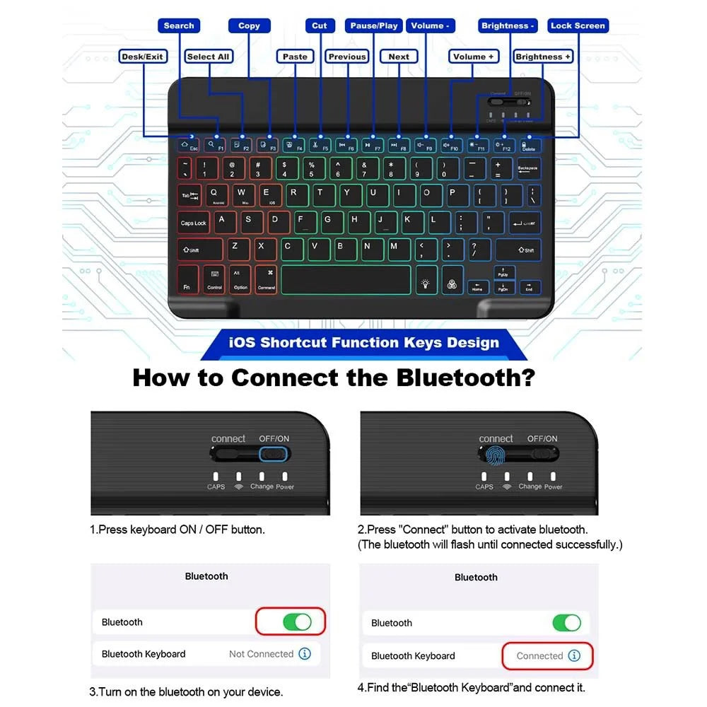2026 Portable Bluetooth Backlit Keyboard For Xiaomi iPad / iOS Android Windows Tablet Phone Wireless Keyboard With Mouse Spanish
