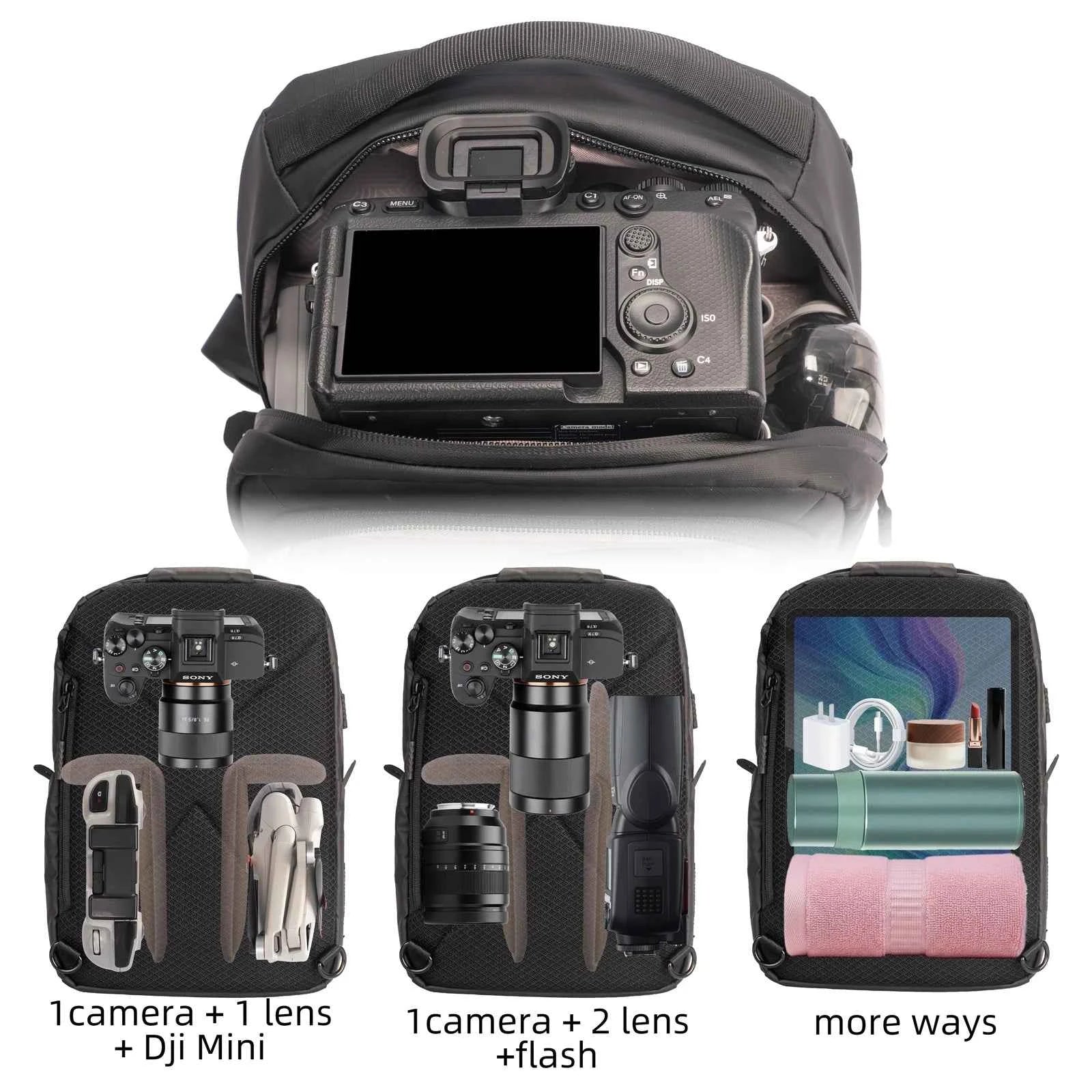 Besnfoto Waterproof Hardshell Camera Backpack for Sony A7 II/III/IV/R/V & Canon R100/R50 | DSLR SLR Mirrorless