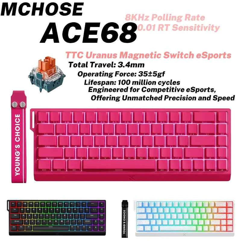 MCHOSE ACE68 Magnetic Keyboard Wired Mechanical ACE60 Pro for Gaming 0.01mm RapidTrigg 8000Hz SOCD/Rs 0.125ms 128K Sampling Rate