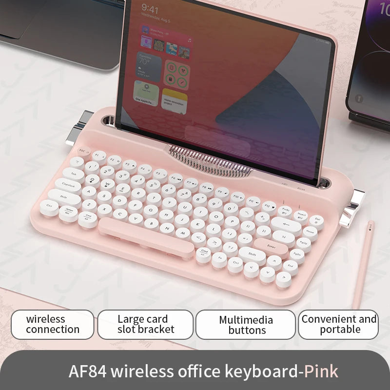 AJAZZ AF84 Wireless Membrane Keyboard 2.4G-Bluetooth Typewriter Style Female Office Keyboard Supports Multiple Systems