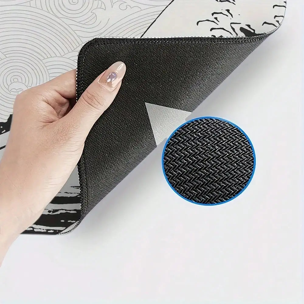 XXL Gaming Mouse Pad Featuring A Black-And-White Wave Art Design; Washable Surface; Stylish Rectangular Desk Mat Suitable For Desktops, Laptops, Office Work
