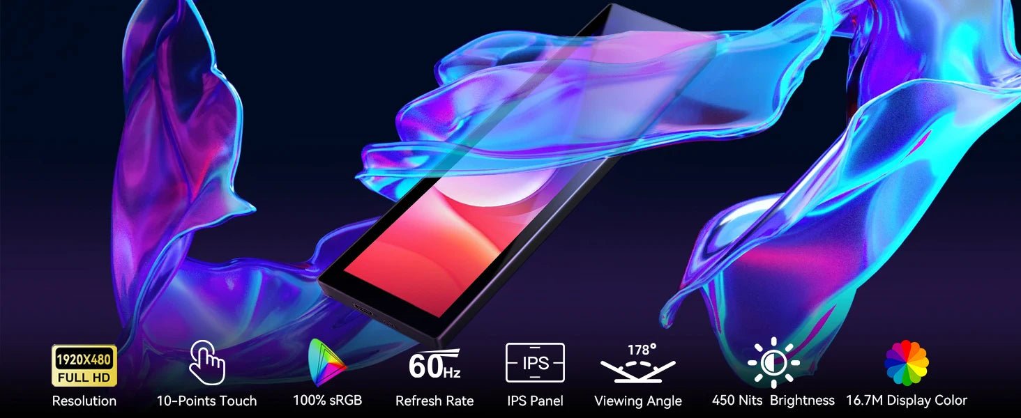 8.8-inch Chassis Secondary Screen 1920*480 Long-shaped LCD Touch Screen with Built-in Stand, AIDA64 Touch Version