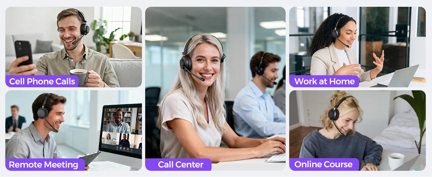 RownFusny R03 Call Center Wireless Headset Bluetooth 5.3 Computer Headphones Bluetooth Headsets with USB Noise Reduction Mic