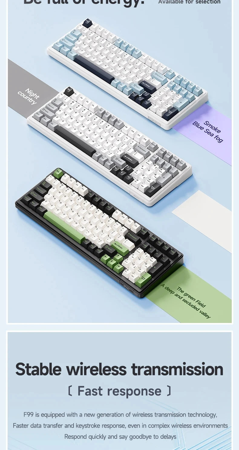 AULA F99 Gaming Mechanical Keyboard 99 Keys Gasket Structure Wireless Bluetooth Wired Hot Swappable PBT Gasket RGB For PC Laptop